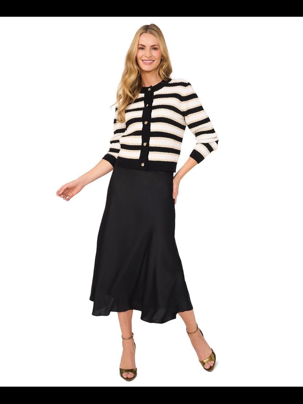 CeCe Black Satin A-Line Midi Skirt Size L Like New